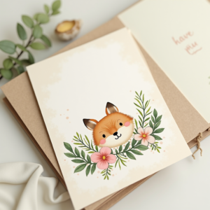 Scrapbook — Whimsical Woodland-creature Illustration Peeking Through Soft Printable / Etsy #0064 (Ideogram)