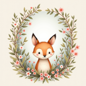 Scrapbook — Whimsical Woodland-creature Illustration Peeking Through Soft Printable / Etsy #0160 (Ideogram)