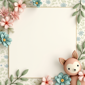 Scrapbook — Whimsical Woodland-creature Illustration Peeking Through Soft Printable / Etsy #0172 (Ideogram)