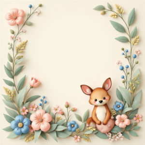 Scrapbook — Whimsical Woodland-creature Illustration Peeking Through Soft Printable / Etsy #0208 (Ideogram)