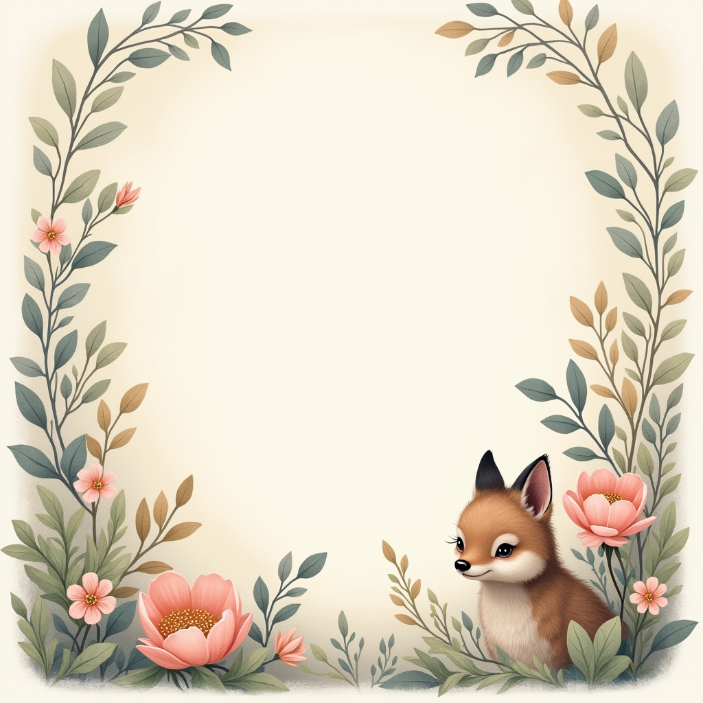 Scrapbook — Whimsical Woodland-creature Illustration Peeking Through Soft Printable / Etsy #0295 (Dreamina)