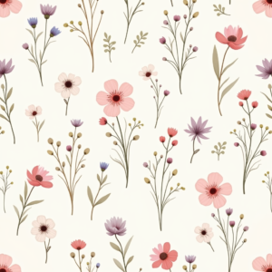 Seamless Patterns — Delicate Line-art Bouquet Of Wildflowers With Printable / Etsy #0007 (Stable Diffusion)