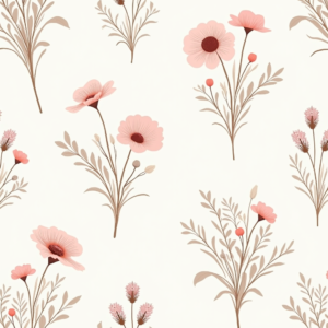 Seamless Patterns — Delicate Line-art Bouquet Of Wildflowers With Printable / Etsy #0079 (Stable Diffusion)