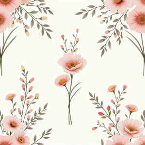 Seamless Patterns — Delicate Line-art Bouquet Of Wildflowers With Printable / Etsy #0115 (Stable Diffusion)
