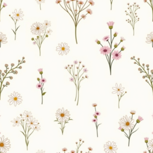 Seamless Patterns — Delicate Line-art Bouquet Of Wildflowers With Printable / Etsy #0163 (Stable Diffusion)
