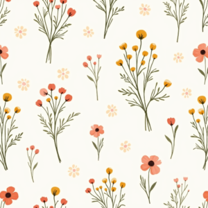 Seamless Patterns — Delicate Line-art Bouquet Of Wildflowers With Printable / Etsy #0223 (Stable Diffusion)