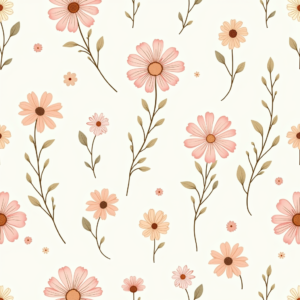 Seamless Patterns — Delicate Line-art Bouquet Of Wildflowers With Printable / Etsy #0302 (Ideogram)