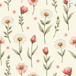 Seamless Patterns — Nostalgic Vintage-postcard-style Botanical Illustration Printable / Etsy #0192 (Firefly)