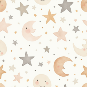 Seamless Patterns — Soft Watercolor-style Moon-and-stars Nursery Motif Printable / Etsy #0101 (Dreamina)