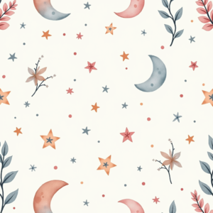 Seamless Patterns — Soft Watercolor-style Moon-and-stars Nursery Motif Printable / Etsy #0149 (Dreamina)