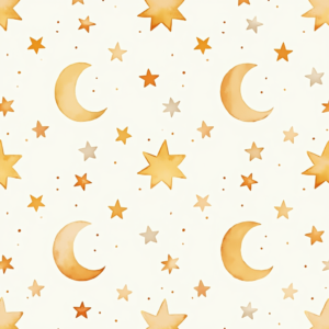 Seamless Patterns — Soft Watercolor-style Moon-and-stars Nursery Motif Printable / Etsy #0234 (Midjourney)
