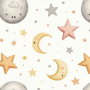 Seamless Patterns — Soft Watercolor-style Moon-and-stars Nursery Motif Printable / Etsy #0300 (Firefly)