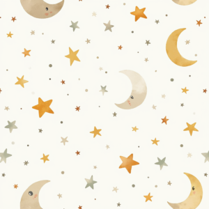 Seamless Patterns — Soft Watercolor-style Moon-and-stars Nursery Motif Printable / Etsy #0306 (Midjourney)