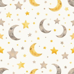 Seamless Patterns — Soft Watercolor-style Moon-and-stars Nursery Motif Printable / Etsy #0336 (Firefly)