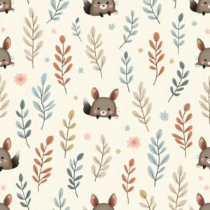Seamless Patterns — Whimsical Woodland-creature Illustration Peeking Through Soft Printable / Etsy #0010 (Gemini)