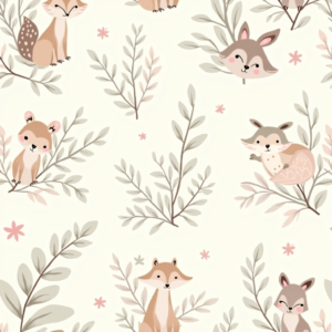 Seamless Patterns — Whimsical Woodland-creature Illustration Peeking Through Soft Printable / Etsy #0028 (Seedream)