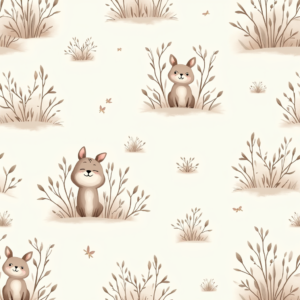 Seamless Patterns — Whimsical Woodland-creature Illustration Peeking Through Soft Printable / Etsy #0118 (Gemini)