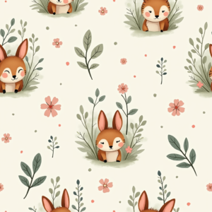 Seamless Patterns — Whimsical Woodland-creature Illustration Peeking Through Soft Printable / Etsy #0190 (Gemini)