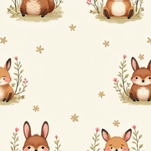 Seamless Patterns — Whimsical Woodland-creature Illustration Peeking Through Soft Printable / Etsy #0233 (Dreamina)