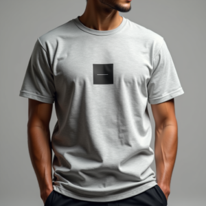 T-Shirt — Bold Minimalist Logo Mark Centered On Commercial Design #0227 (Ideogram)