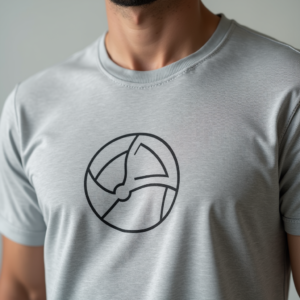 T-Shirt — Bold Minimalist Logo Mark Centered On Commercial Design #0323 (Ideogram)