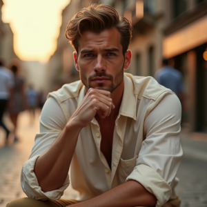 Travel — Man In A Relaxed Linen Shirt Photography #0008 (Recraft)