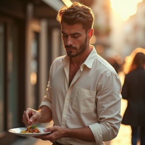 Travel — Man In A Relaxed Linen Shirt Photography #0020 (Recraft)