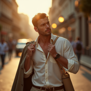 Travel — Man In A Relaxed Linen Shirt Photography #0032 (Recraft)