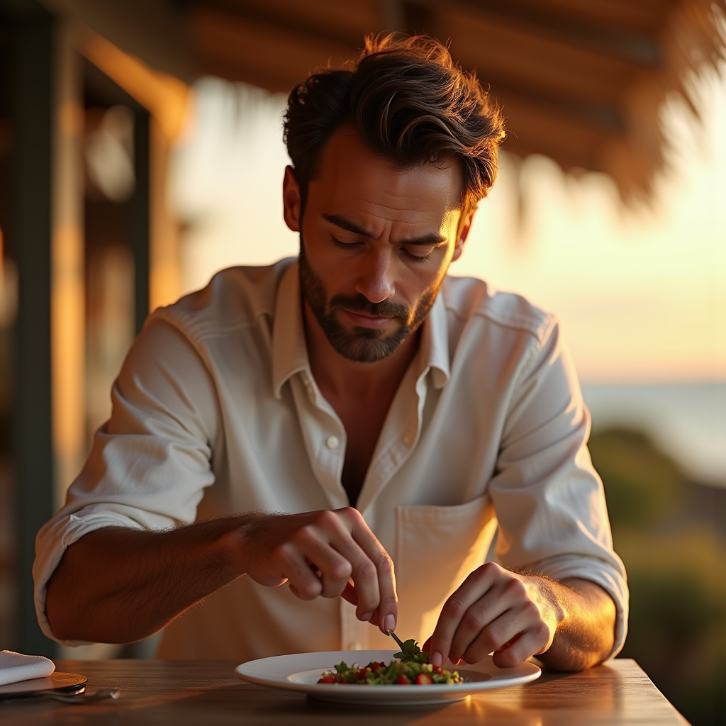 Travel — Man In A Relaxed Linen Shirt Photography #0056 (Recraft)