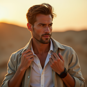 Travel — Man In A Relaxed Linen Shirt Photography #0068 (Recraft)