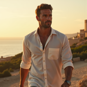 Travel — Man In A Relaxed Linen Shirt Photography #0110 (Stable Diffusion)
