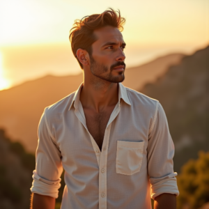 Travel — Man In A Relaxed Linen Shirt Photography #0134 (Stable Diffusion)