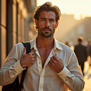 Travel — Man In A Relaxed Linen Shirt Photography #0176 (Recraft)