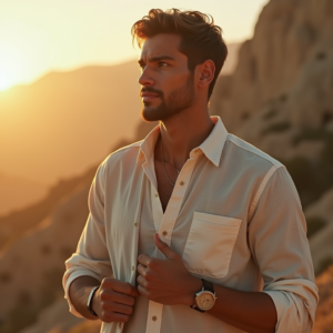 Travel — Man In A Relaxed Linen Shirt Photography #0212 (Recraft)