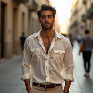 Travel — Man In A Relaxed Linen Shirt Photography #0218 (Stable Diffusion)