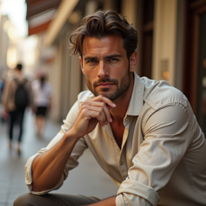 Travel — Man In A Relaxed Linen Shirt Photography #0224 (Recraft)