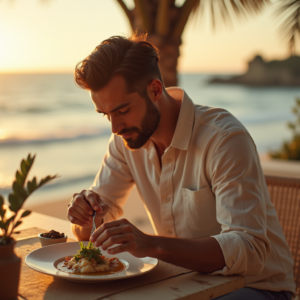 Travel — Man In A Relaxed Linen Shirt Photography #0310 (Leonardo)