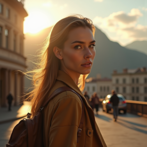 Travel — Traveler In Earth-toned Layers Against A Photography #0029 (Gemini)