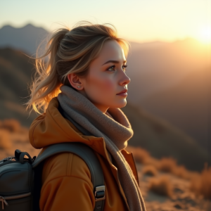 Travel — Traveler In Earth-toned Layers Against A Photography #0137 (Gemini)