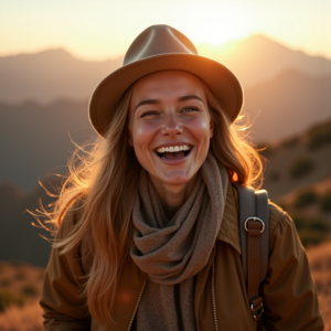 Travel — Traveler In Earth-toned Layers Against A Photography #0161 (Gemini)