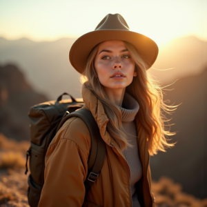 Travel — Traveler In Earth-toned Layers Against A Photography #0209 (Gemini)