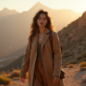 Travel — Traveler In Earth-toned Layers Against A Photography #0295 (Firefly)