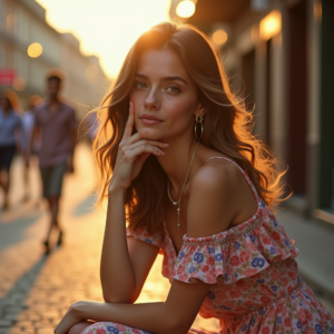 Travel — Woman In A Flowing Floral Sundress Photography #0009 (Ideogram)
