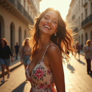 Travel — Woman In A Flowing Floral Sundress Photography #0015 (FLUX)