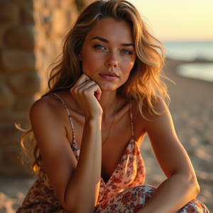 Travel — Woman In A Flowing Floral Sundress Photography #0045 (Ideogram)
