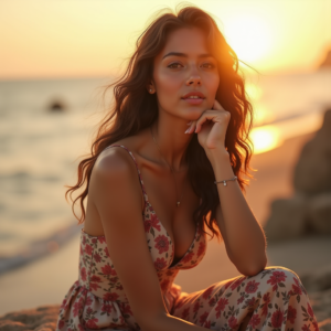 Travel — Woman In A Flowing Floral Sundress Photography #0299 (Seedream)