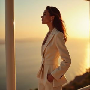 Travel — Woman In A Tailored Ivory Blazer Photography #0061 (Midjourney)