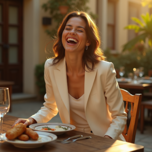 Travel — Woman In A Tailored Ivory Blazer Photography #0085 (Midjourney)