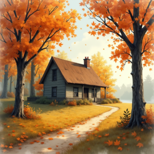 Vintage — Cozy Countryside Cottage Nestled Among Tall Illustration Styles #0007 (Recraft)