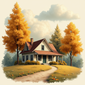 Vintage — Cozy Countryside Cottage Nestled Among Tall Illustration Styles #0013 (Stable Diffusion)